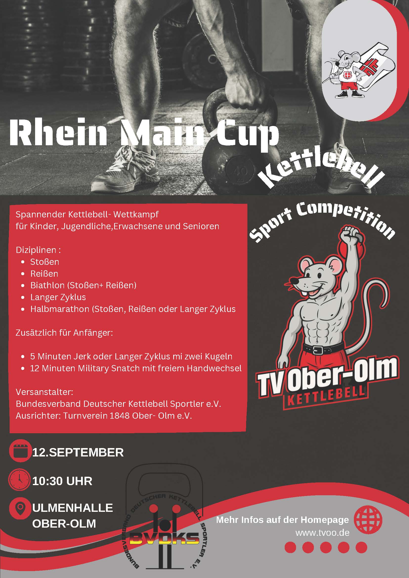 Flyer Rhein-Main-Cup 2026 im Kettlebell-Sport, 12. September, Ulmenhalle Ober-Olm