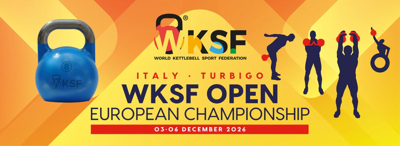 Veranstaltungsplakat der WKSF Open European Championship vom 3. bis 6. Dezember 2026 in Turbigo, Italien